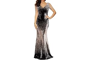 Women 1920s Plus Size Gatsby Maxi Dress V-Neck Tassel Evening Formal Dress