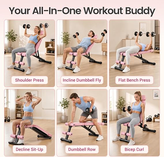 Foldable Weight Bench 800LBS, Adjustable Workout Bench with 10 Backrest Positions & Extended Headrest, Incline Decline Flat Bench Press for Home Gym Small Space Strength Training