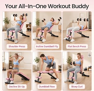 Foldable Weight Bench 800LBS, Adjustable Workout Bench with 10 Backrest Positions & Extended Headrest, Incline Decline Flat Bench Press for Home Gym Small Space Strength Training