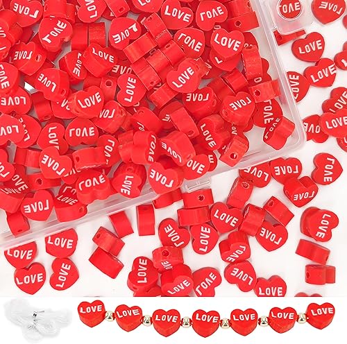 MIIIM 200 cuentas de arcilla, cuentas de arcilla polimérica para cuentas del día de San Valentín, dijes de arcilla para pulseras, cuentas de corazón