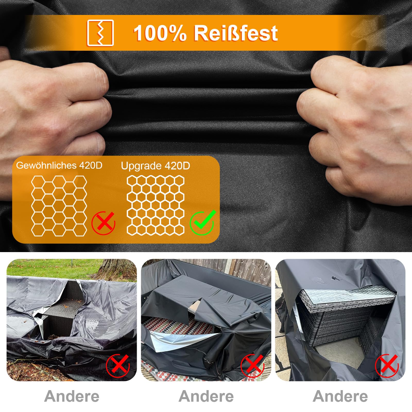 Kipiea Gartenmöbel Abdeckung Wasserdichte, Rechteckig Abdeckplane Gartenmöbel Schutzhülle Winterfest, 420D Oxford Gewebe Terrassenmöbel Abdeckung Anti-UV für Gartentische, Loungemöbel 242x162x100cm
