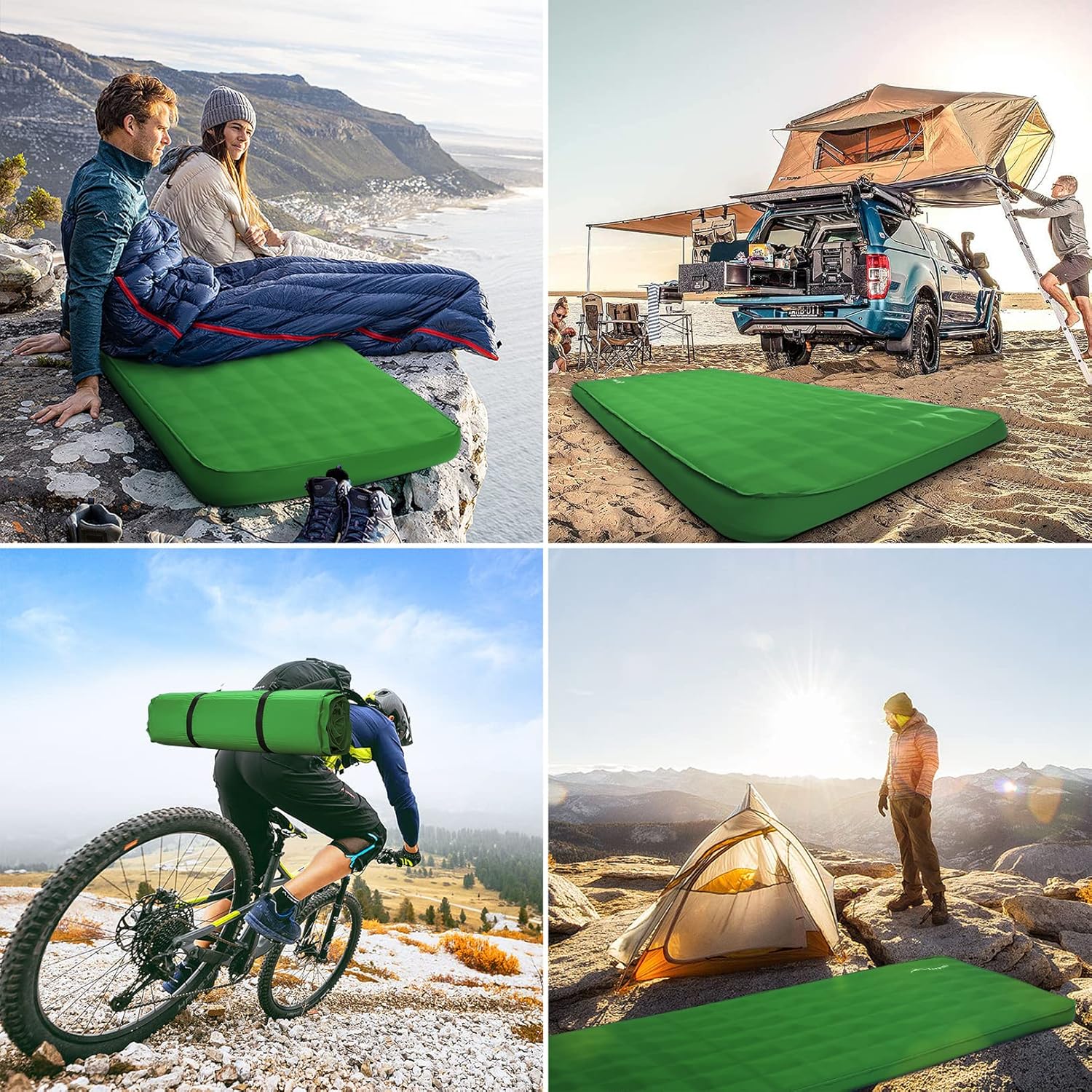 Buheco Sleeping Pad for Camping, Self-Inflating 9.5 R Value 3" Ultra-Thick Memory Foam Comfort Plus Camping Mats for Backpacking Travelling & Hiking Portable Air Mattress for 4-Season Green