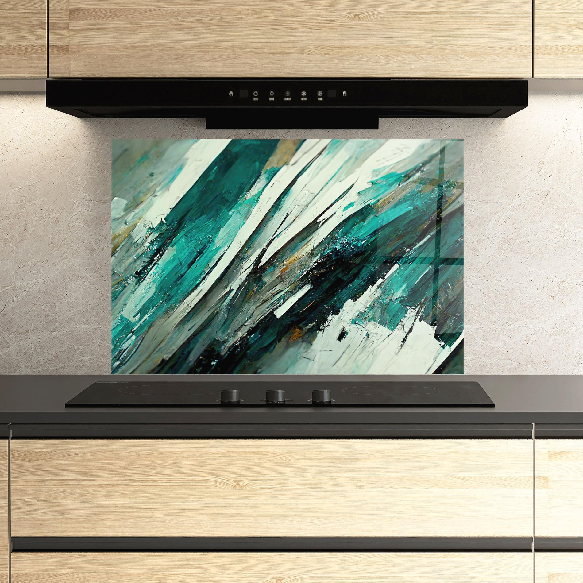 ARTHUB® Crédence de Cuisine en Verre 70x100 cm, Abstract Green Artwork | Protection Contre Les éclaboussures, Revêtement Mural en Carreaux, Plaque en Verre, Verre trempé, Abstrait, Art Abstrait
