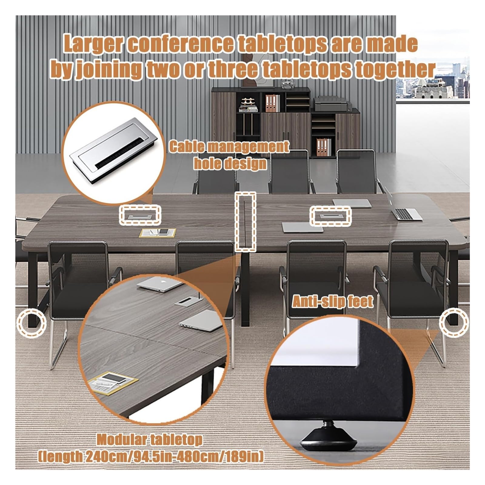 Mesa de conferencias rectangular grande moderna de metal para reuniones y asientos de entrenamiento, 4-6, 300 x 100 x 74 cm, ideal para espacios profesionales y trabajo colaborativo