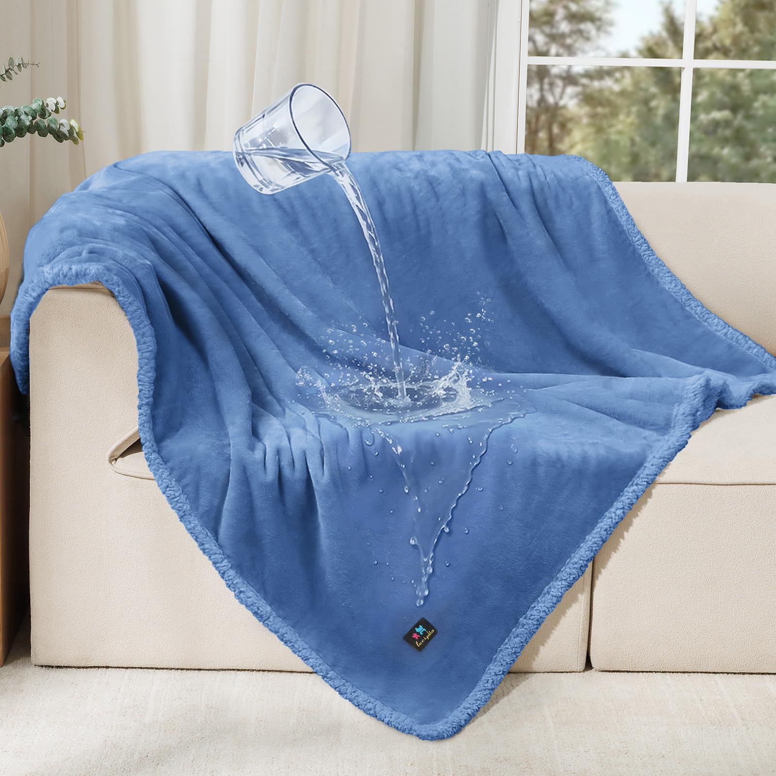 Luciphia Waterproof Pet Blanket, Liquid Pee Proof Dog Blanket for Sofa Bed Couch, Reversible Sherpa Fleece Furniture Protector Cover for Small Medium Large Dogs Cats, Navy Blue Large(65" x 57") — image 1