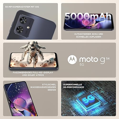 Miniatura 3 de Motorola Moto G54 Dual-SIM 256GB ROM + 8GB RAM (solo GSM  Sin CDMA) Smartphone 5G desbloqueado de fábrica (azul medianoche) - Versión internacional