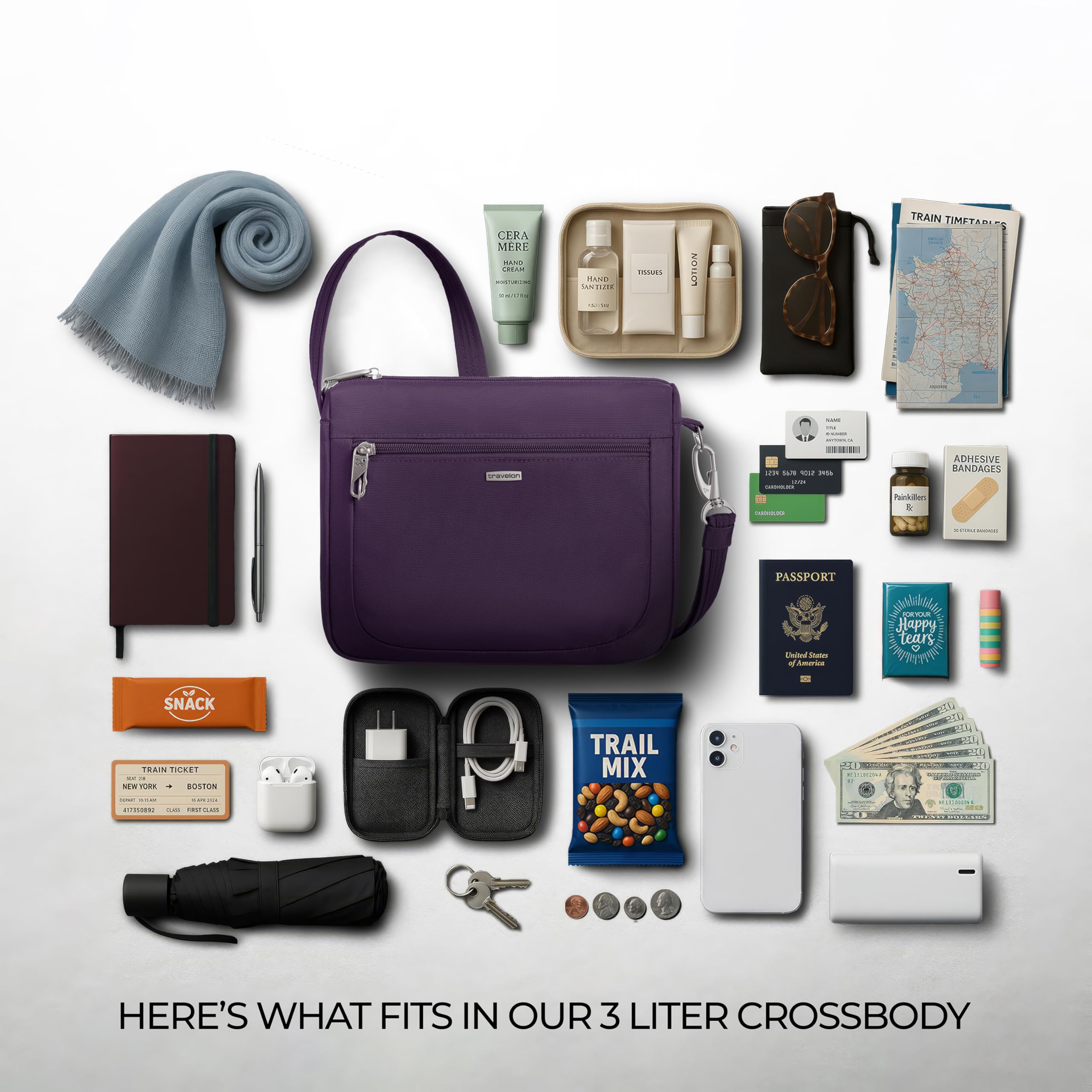 Travelon Unisex Anti-Theft Classic Small East/West Crossbody, Fioletowy, Rozmiar Uniwersalny