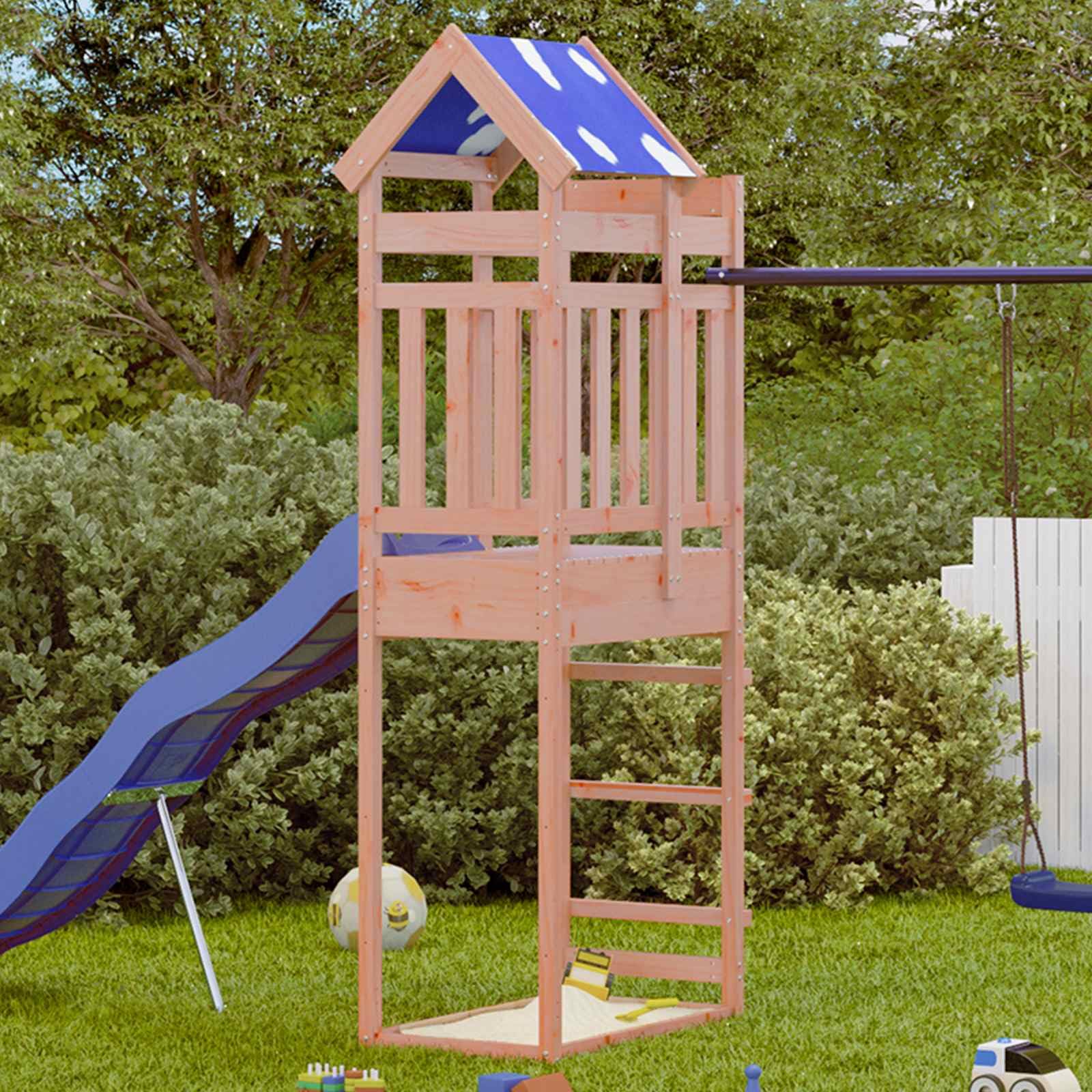 Spielturm für Garten aus massivem Douglasienholz 85 x 52,5 x 239 cm, Kletterturm mit Spielzubehör für Kinder, Outdoor Klettergerüst wetterfest