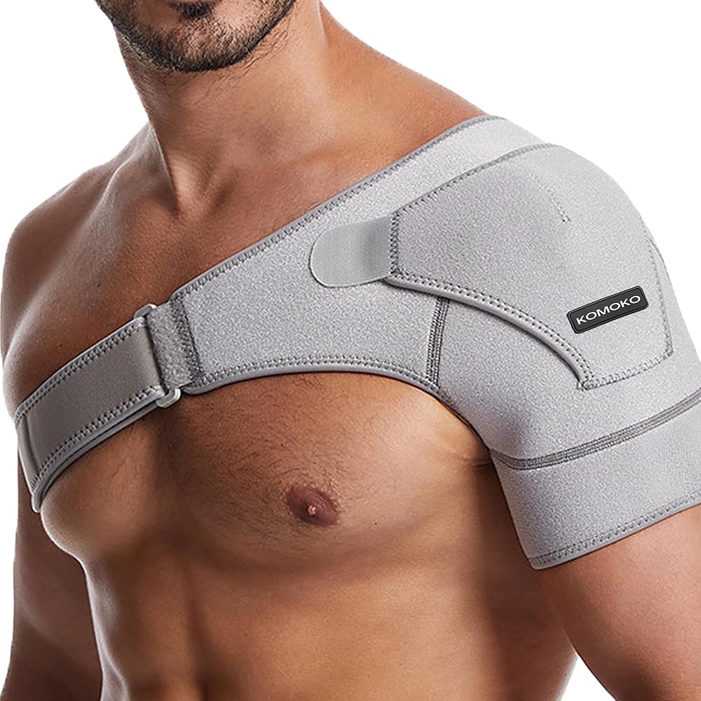 Komoko Shoulder Brace, Rotator Cuff Support Brace with Ice Pack Insertion Capability, Pressure for Preventing Strains and Dislocation, Alleviating Shoulder Pain, Adjustable Fit for Men and Women