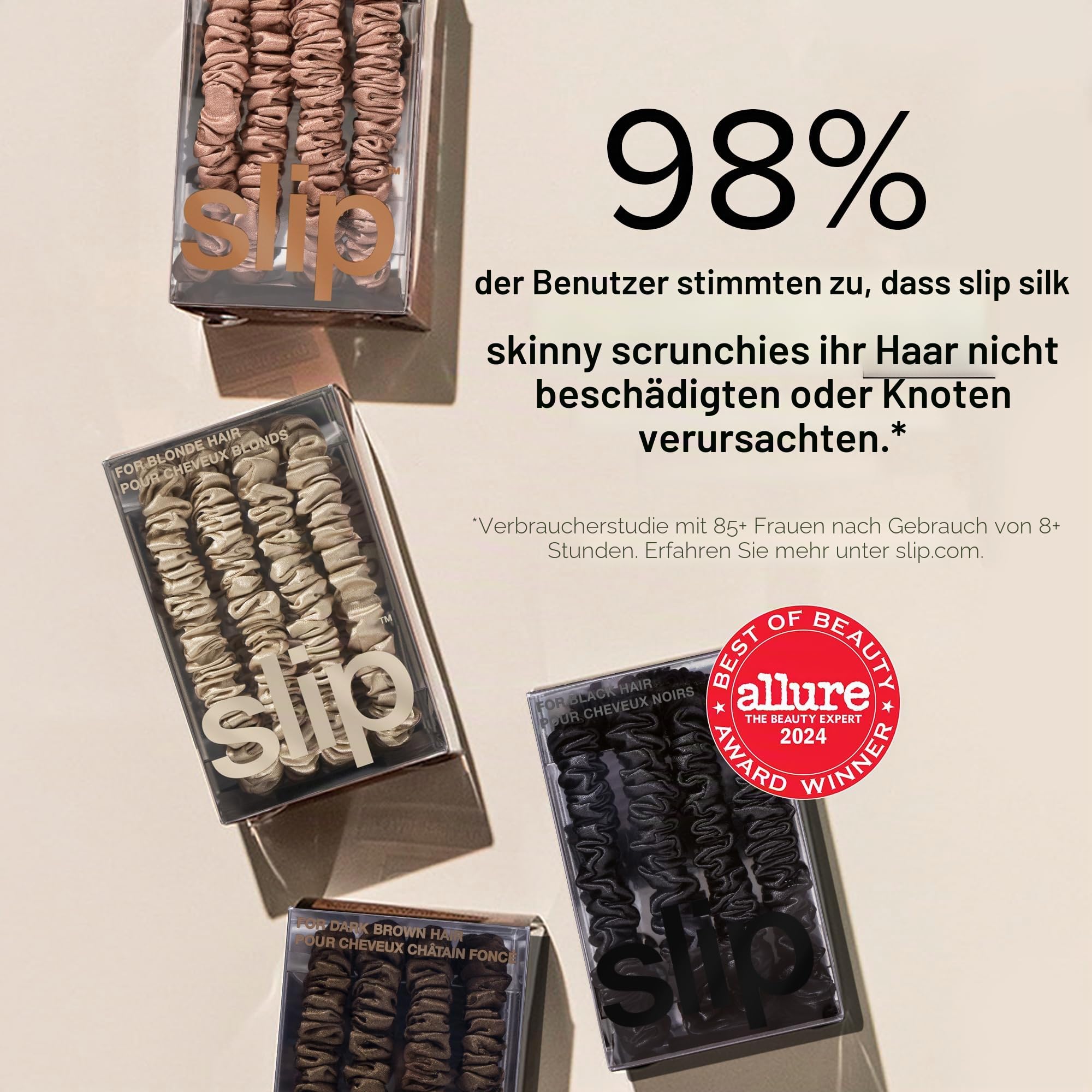 Slip Silk 100% Maulbeerseide Haargummi Set - Schonende Scrunchies gegen Haarbruch, 4 Zopfgummis im Set, Silber