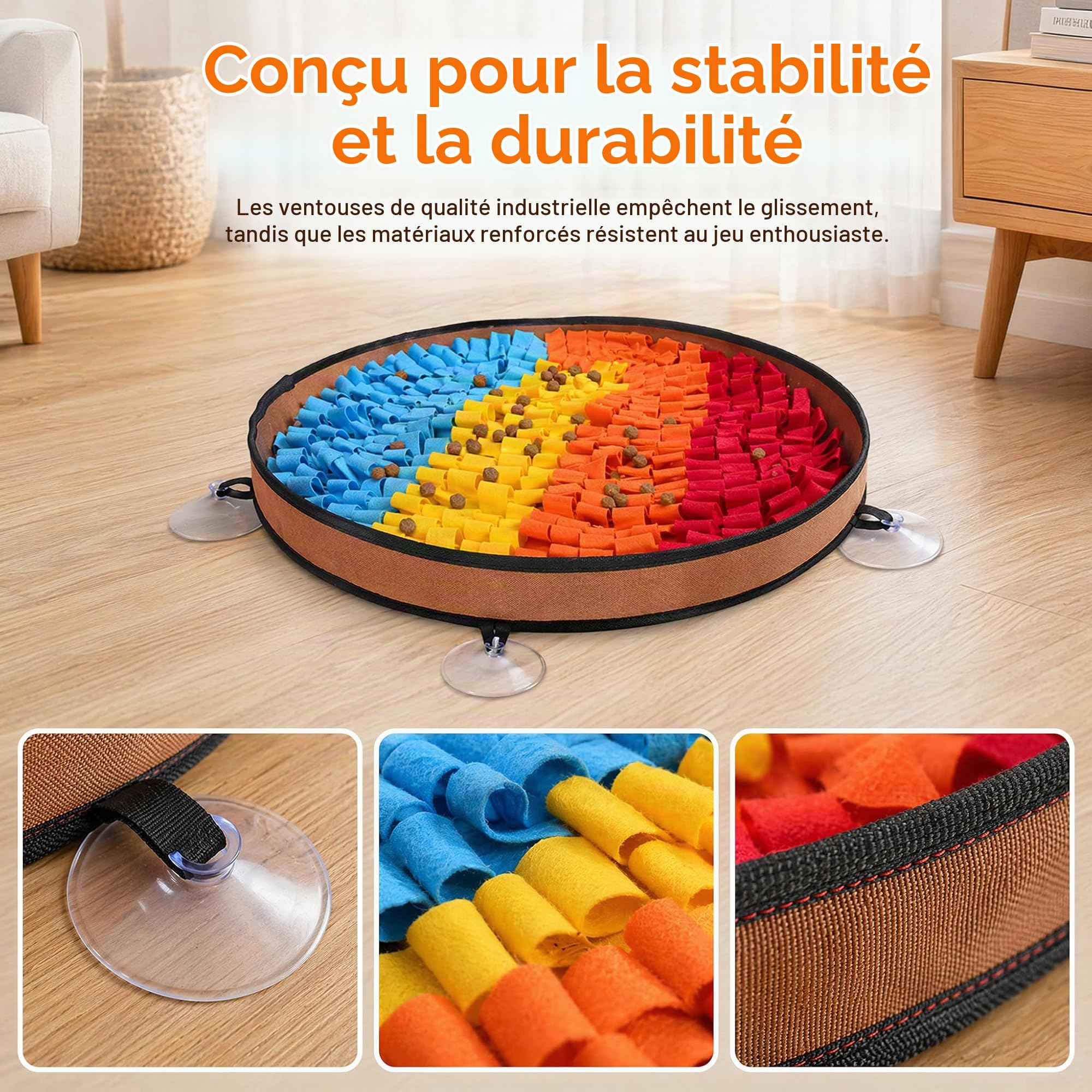 Tapis de Fouille Chien, 48cm Tapis de Léchage Chien avec Ventouses et Base Antidérapante, Tapis d'alimentation Lente en Feutre, Jeu d'Éveil pour Stimulation Mentale et Réduction du Stress