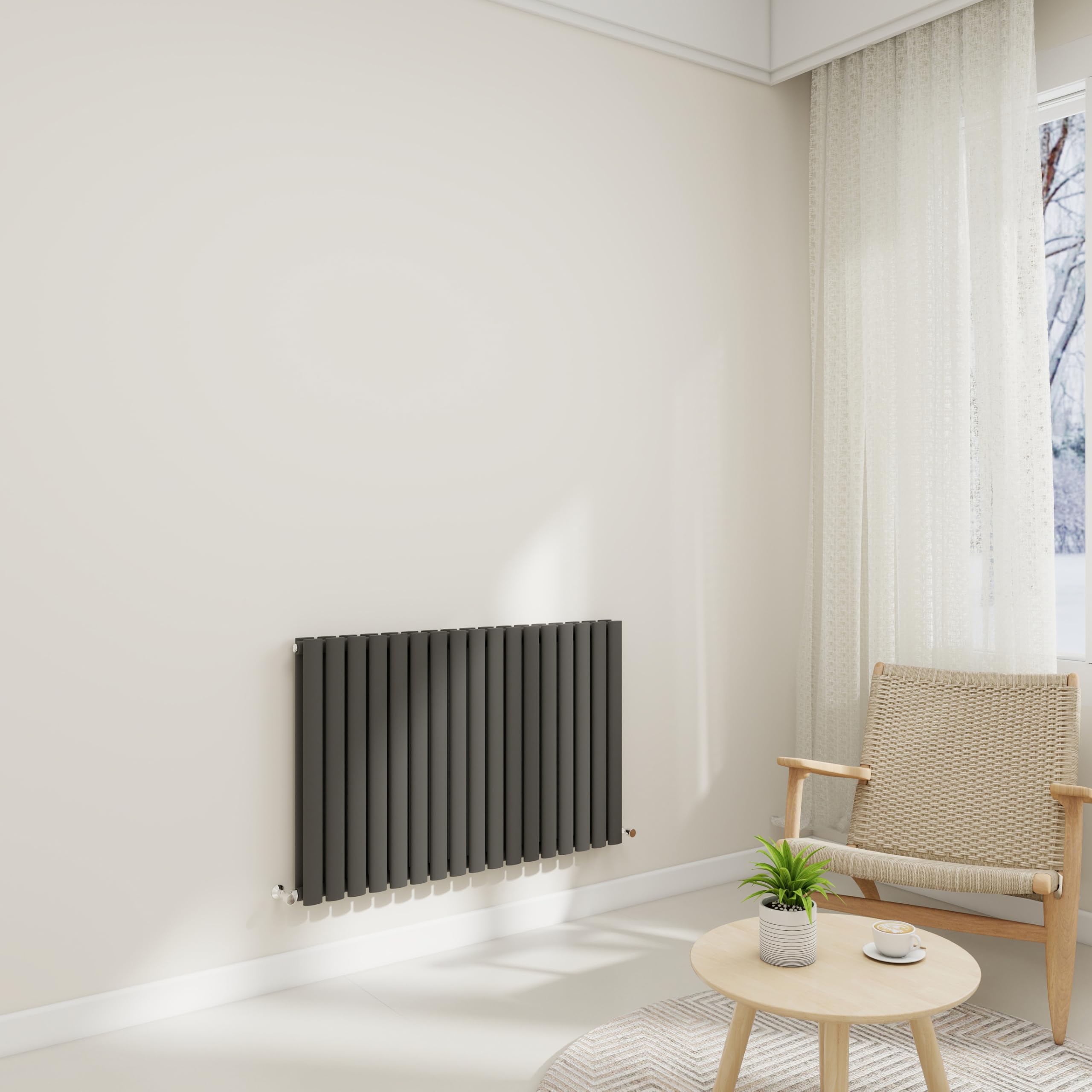 Horizontal Stylish Traditional Column Radiator, 600x1003mm Column Rads Anthracite Oval Column, Double Panel Wall Mounted Radiators for Bathroom/Living Room,Central Heating Heater, Grey Radiator