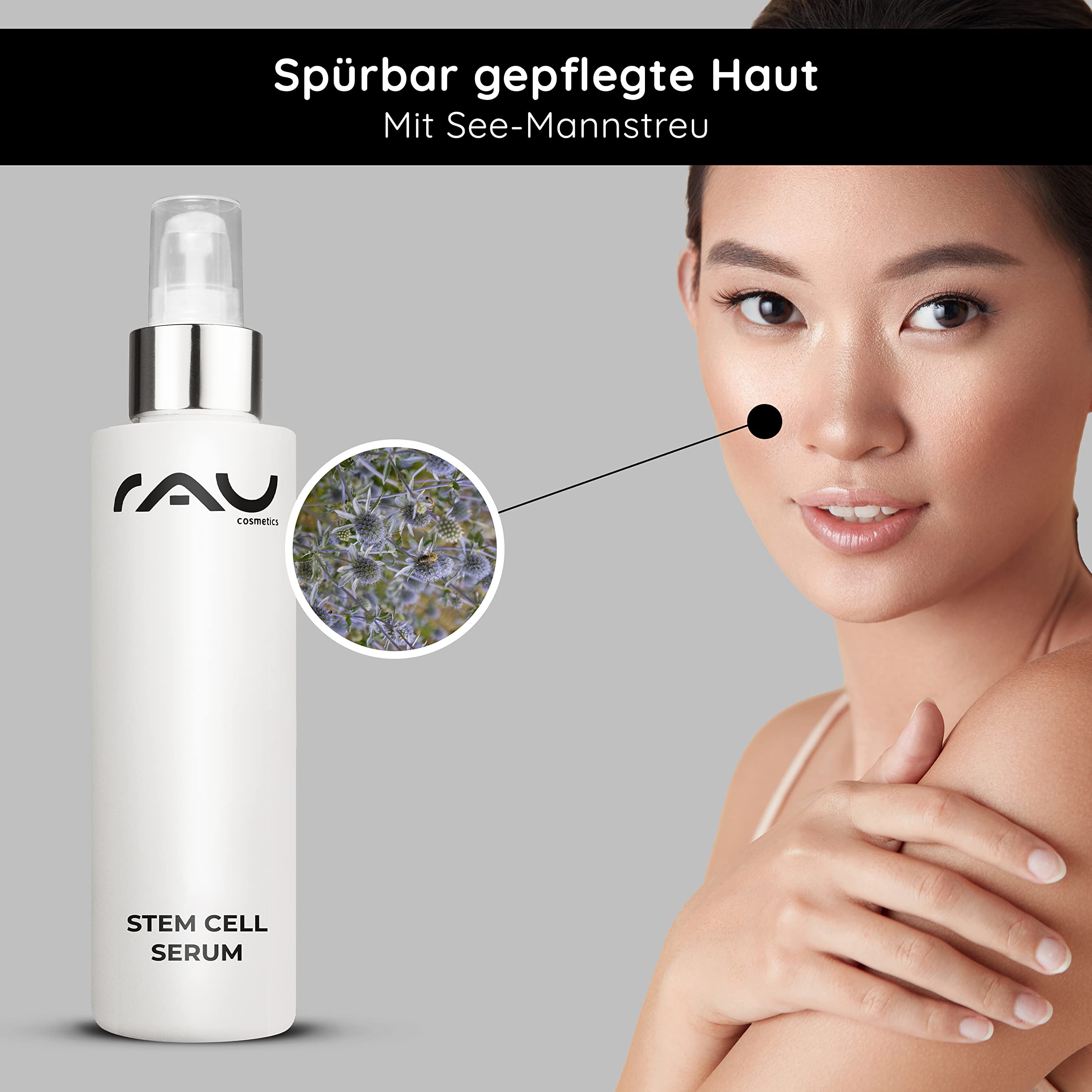 RAU Cosmetics Stem Cell Serum 100 ml - Anti-Aging Gesichtsserum mit Pflanzlichen Stammzellen, Panthenol & Jiaogulan - Intensiv Feuchtigkeitsspendend für Reife, Trockene & Empfindliche Haut | Pflanzliche Stammzellen, Panthenol & Jiaogulan, Feuchtigkeitspfl