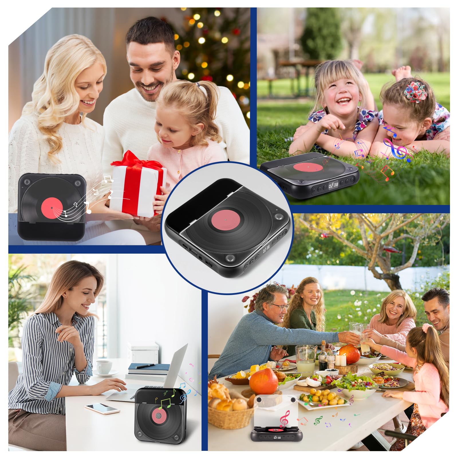 Lettore CD Portatile con Bluetooth 5.3 - Lettore CD per Bambini con Batteria da 2000 mAh, USB, Riproduzione MP3, connessione AUX - incl. Cuffie - per Auto, Viaggi e cameretta dei Bambini