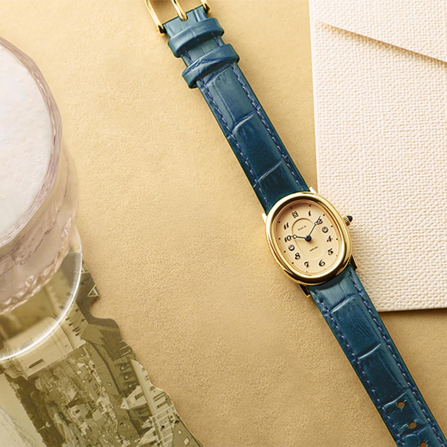 PASCAL Women's Oval Bubble Diamond Watch Leather Strap, Swiss Quartz Ladies Watches, Sapphire Crystal, Diamond Markers, Vintage-Inspired Dress Watch, 3ATM Waterproof (Gift for Her) - Image 6