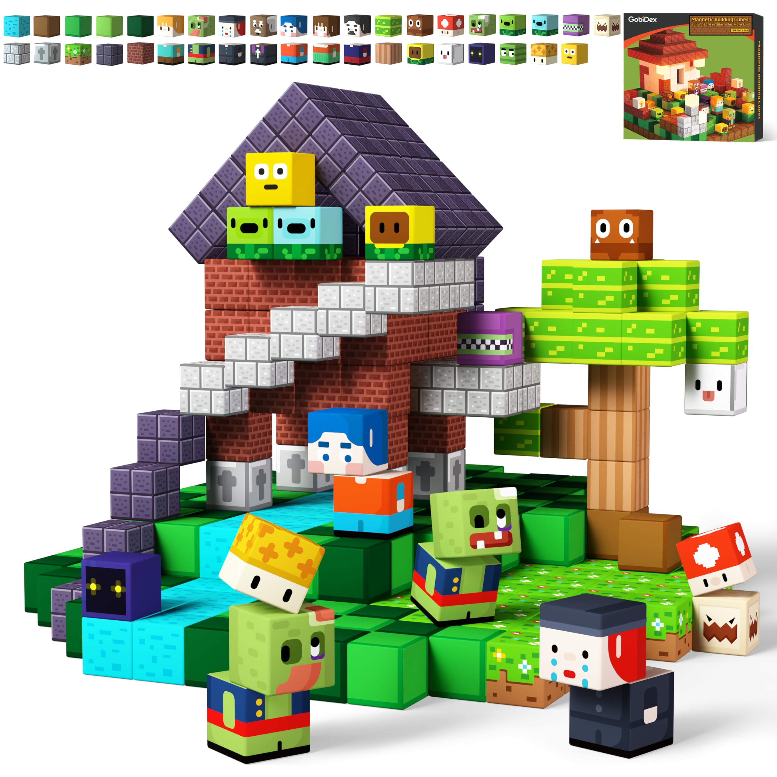 GobiDex 100PCS Magnetic Blocks Game-Based Kid Building Toys for Boys Girls 3+, Build MagWonder World with Zomblock Magnets Cubes, Upgraded STEM Game Sensory Gift for Birthday