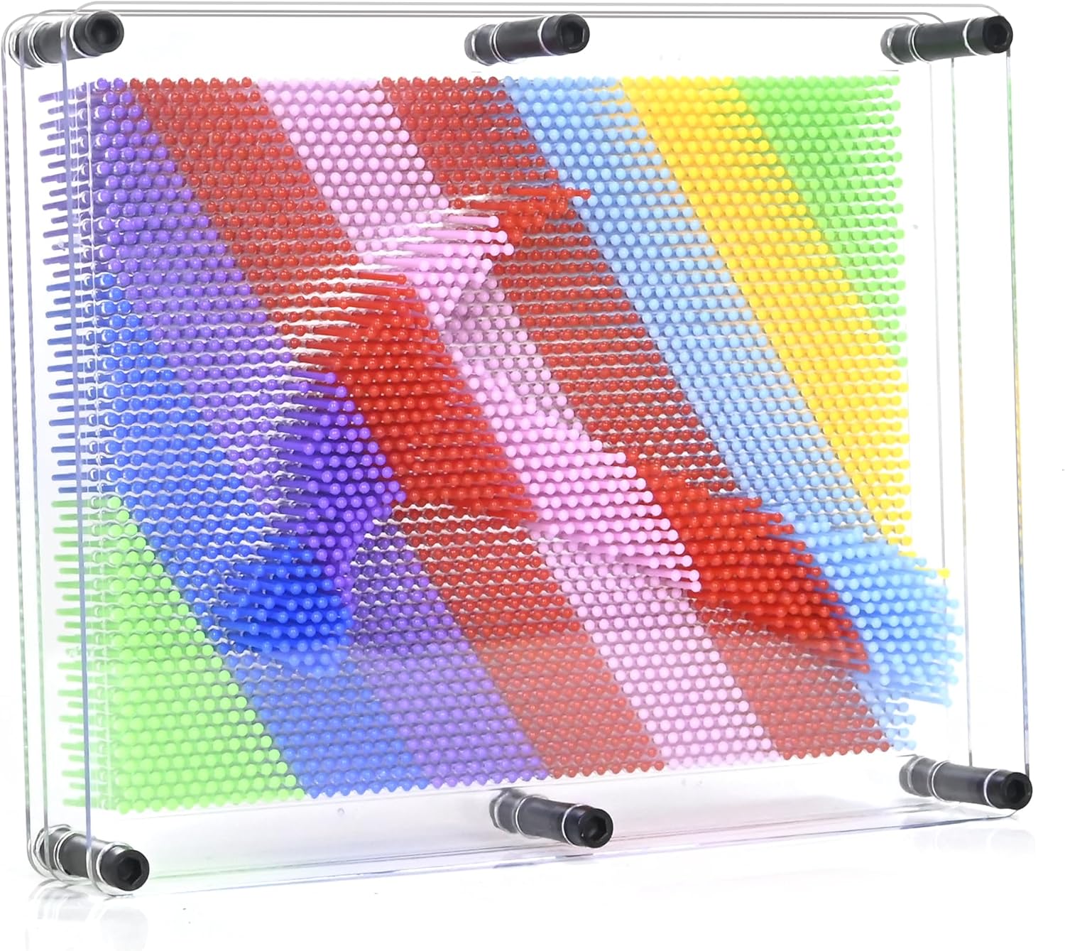 MICKYU Large 3D Pin Art Board, Rainbow Pin Impression Toy for Handprints and Small Objects, Novelty Desk Toy, 8 x 10 Inch