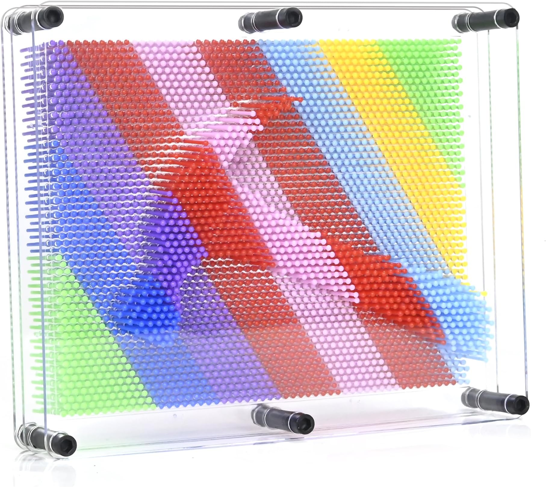 MICKYU Large 3D Pin Art Board, Rainbow Pin Impression Toy for Handprints and Small Objects, Novelty Desk Toy, 8 x 10 Inch