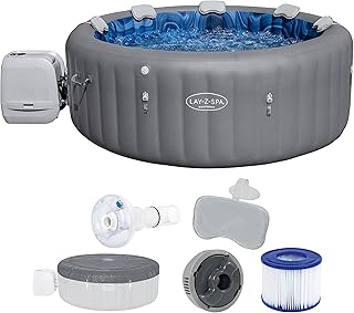 Bestway - Spa Gonflable Santorini Smart HydroJet Pro Efficacité énergétique avec Application de contrôle pour 5 à 7 Personnes - 216 cm x 216 cm x 80 cm - Gris