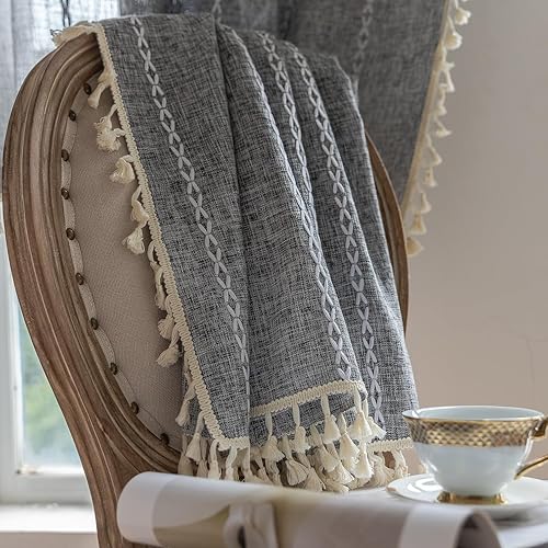Miniatura 7 de Sutuo Home Cortina bohemia para dormitorio, sala de estar, cocina, semi opaca de lino con borlas estilo desgastado chic con borlas para tratamiento