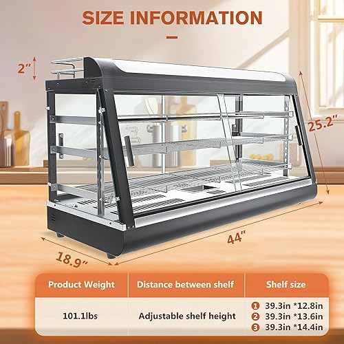 Miniatura 4 de Calentador de alimentos comercial de 3 estantes con estante superior, calentadores de encimera de 44 pulgadas, caja caliente para pizzapretzelpara