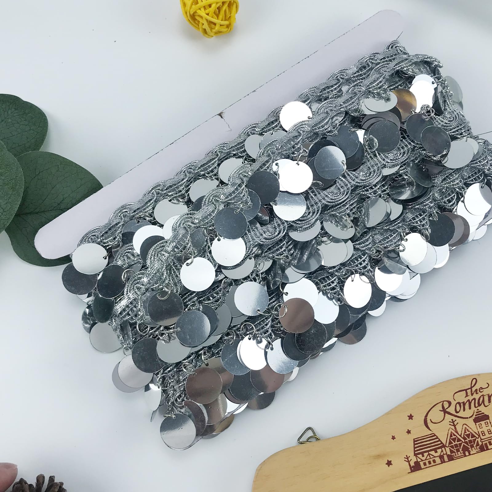 Gnognauq 10 Yards Sparkling Round Coin Shape Sequin Fringe Trim Belly Dance Tassels