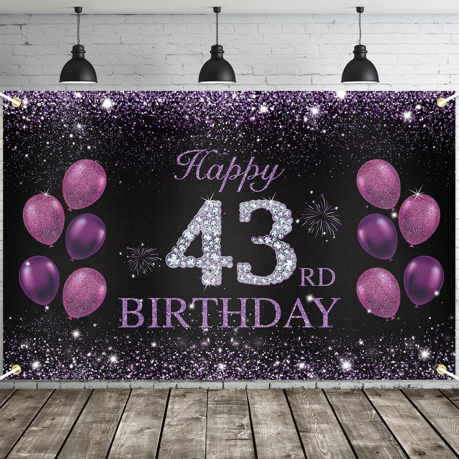 JOYKY Happy 43rd Birthday Banner, Purple Party Decorations for Women, 43 Year Old Backdrop Décor Supplies, 5.9 X 3.8 Fts