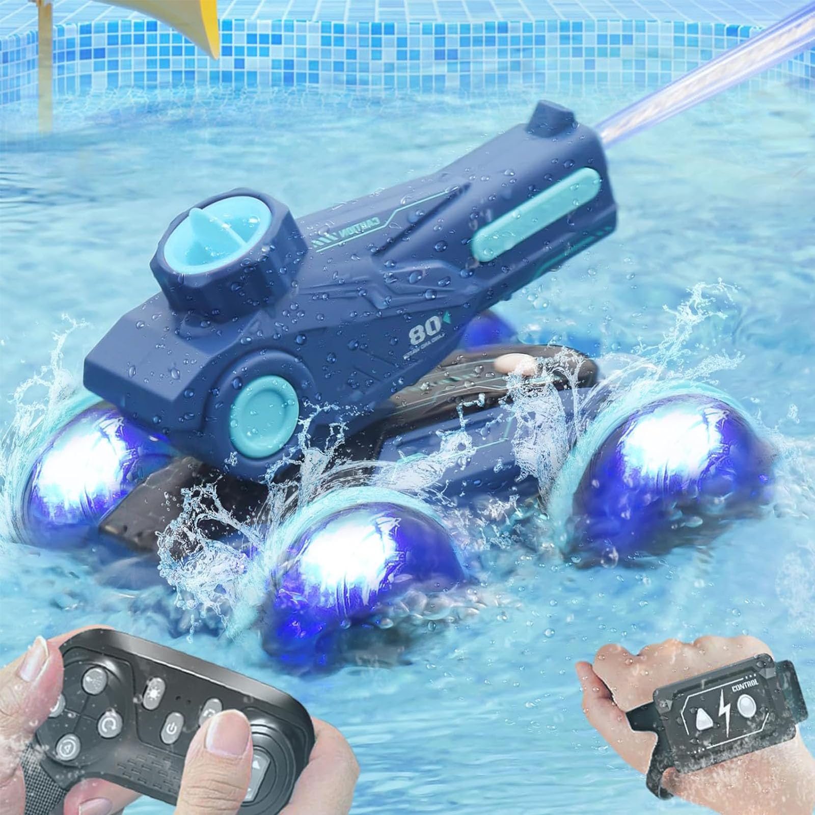 Beauenty Amphibious Remote Control Car Boat, RC Stunt Car with Gesture Sensing, Lights, 4WD, 360° Rotation,Summer Pool Toys - for Kids 6+, Beach and Pool Fun, Idea for Boys and Girls style 7