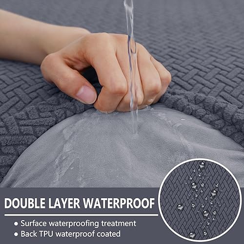 Miniatura 4 de hyha Fundas de cojín impermeables para sofá, fundas elásticas para sofá mágicas, lavables, tela jacquard gruesa, fundas impermeables para sofá de 3
