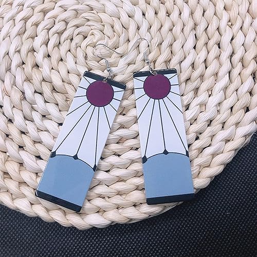 Miniatura 4 de QUPENGXU Kamado Tanjiro Hanafuda - Aretes de anime de Demon Slayer Tanjirou, acrílico Kimetsu No Yaiba, regalo de anime