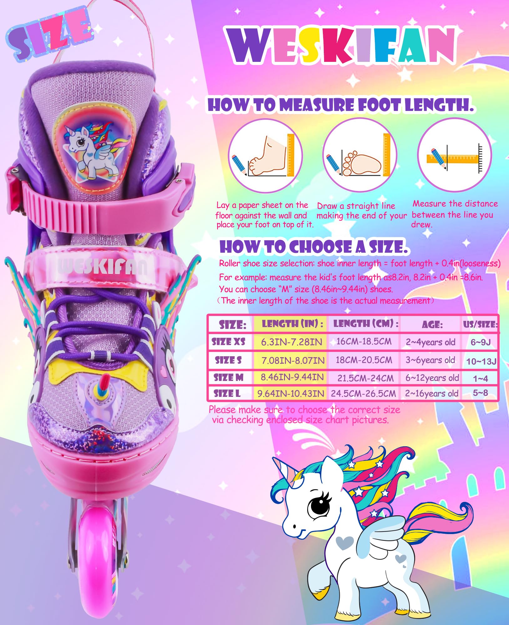 Pattini in linea con unicorno, per bambini, regolabili, per bambini, con ruote luminose, per bambini, per adolescenti, principianti, regali di compleanno e Natale