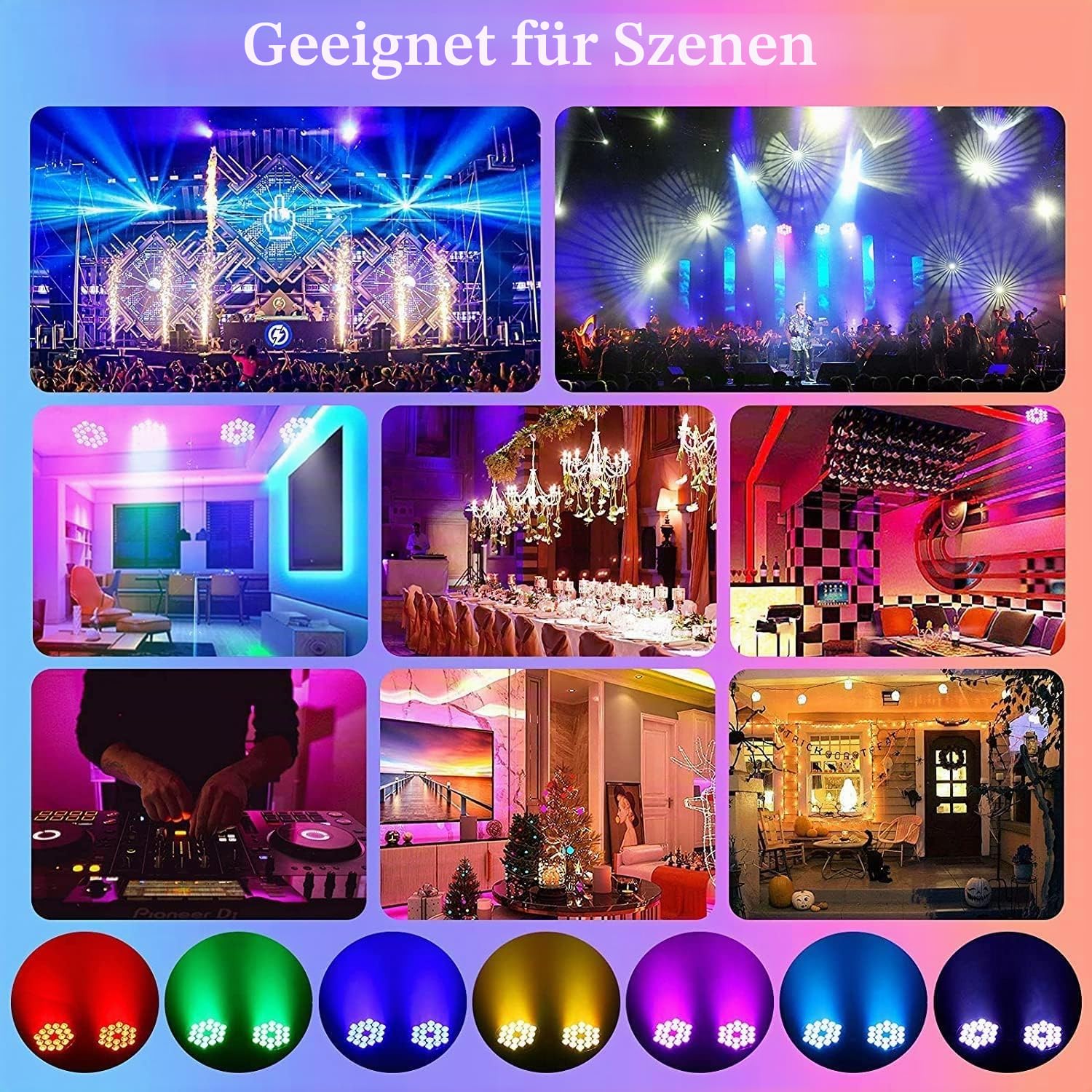 4PCS 200W 18 LED Par Scheinwerfer 8CH Par LED Licht RGBW+DMX Strobe Sound Aktiv Modus LED Bühnenlichter Strahler Discolicht Partylicht für Hochzeit/Partys/Kirche/Club/DJ-Live-Show