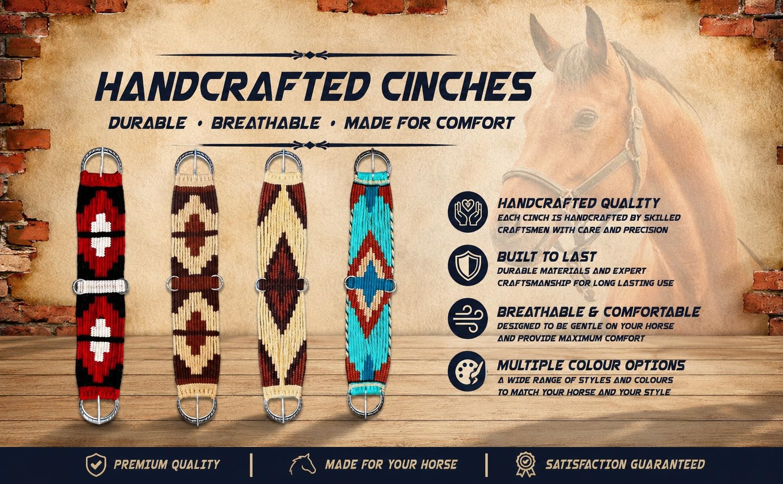 CHEVAL's Premium Horse Western Mohair Wool Cinch - Sella traspirante con fibbie in acciaio inossidabile - Attrezzatura equestre durevole e confortevole - Ideale per trail riding, Barrel Racing