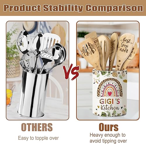 Miniatura 3 de Gigi Gifts - Soporte para utensilios de cerámica para cocinar con cucharas de madera, regalos del día de la madre para Gigi de nietos, regalos de