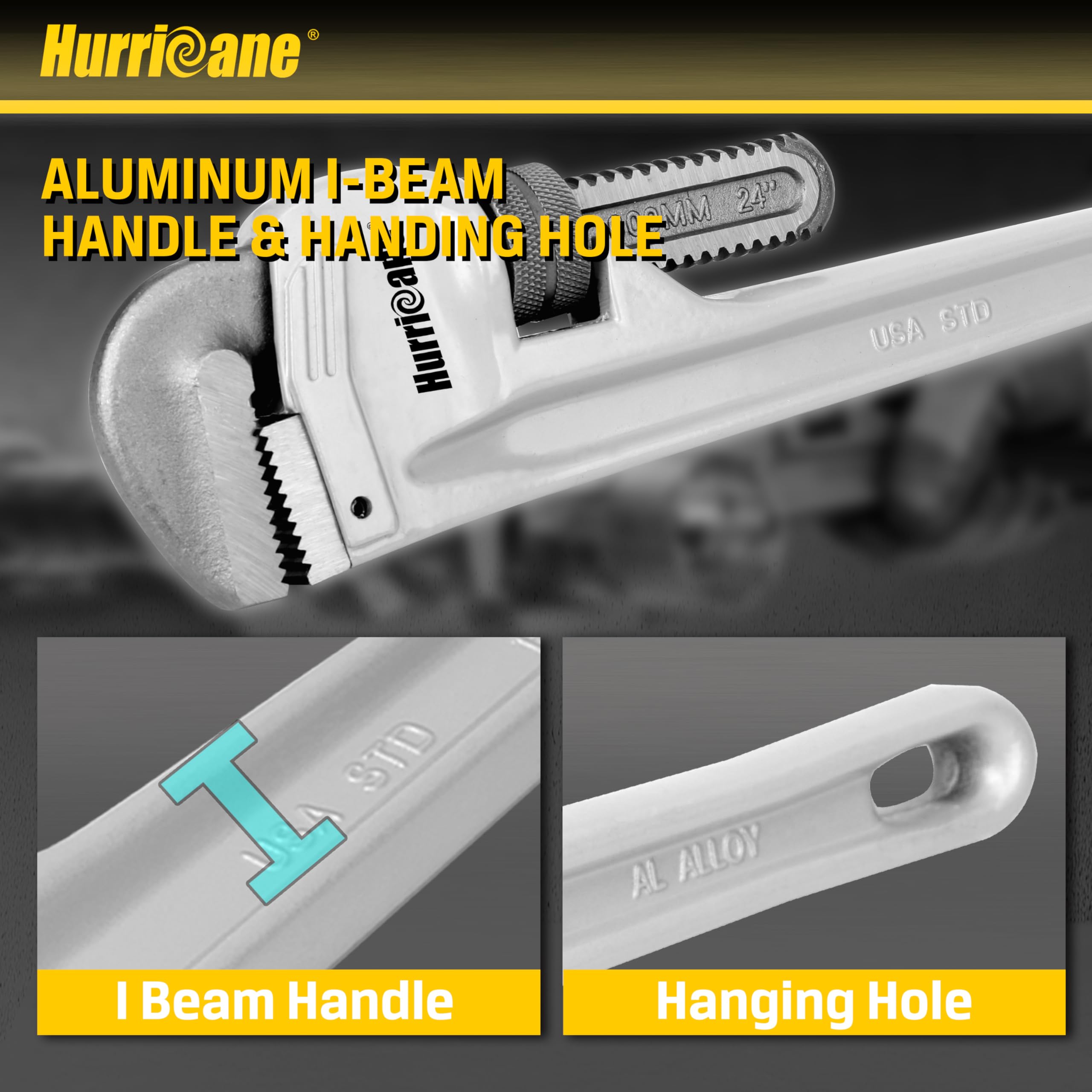 HURRICANE 24" Aluminum Pipe Wrench - Lightweight & Durable -4