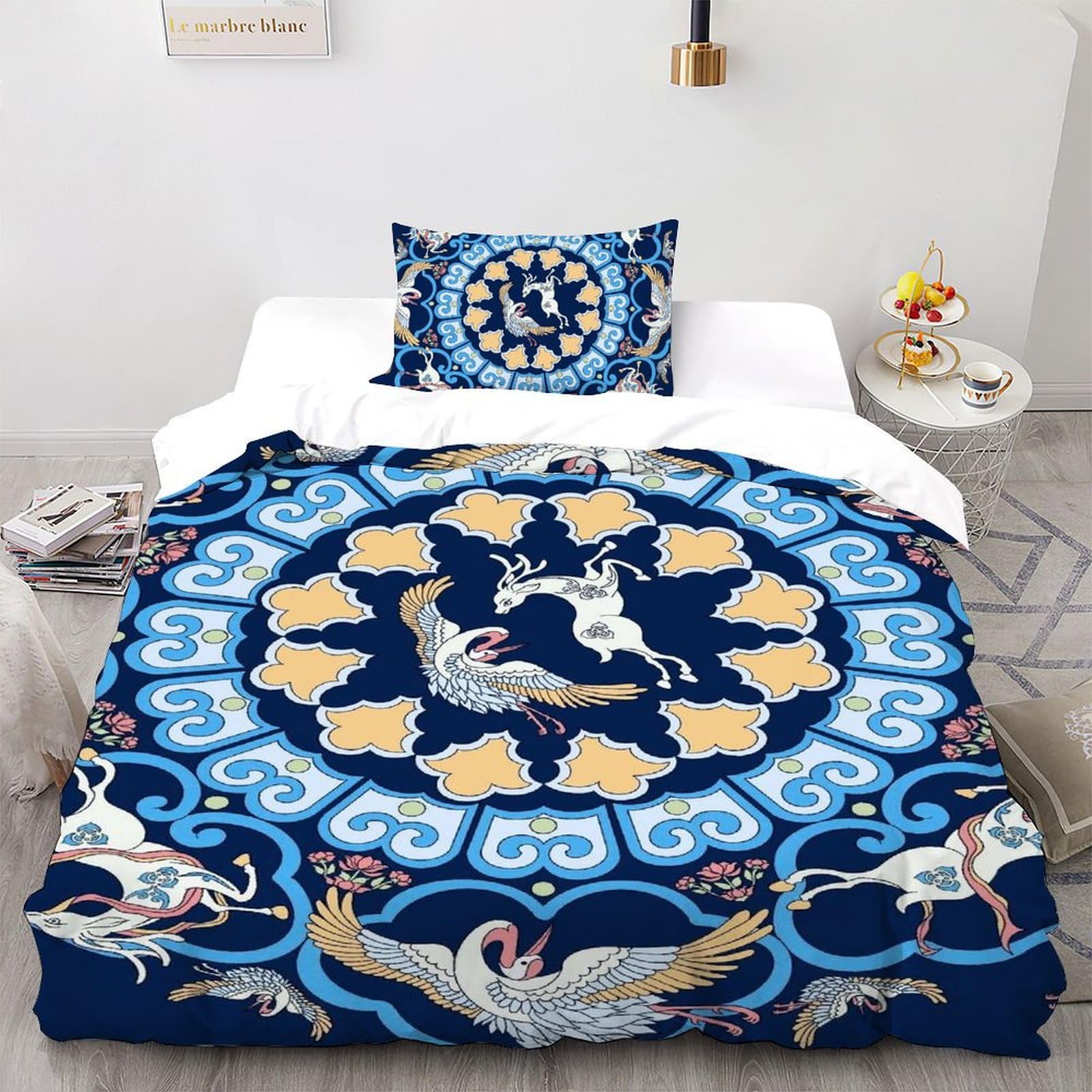 Parure de lit microfibre respirante 135x200 housse de couette 2 pièces ethnique grue et cerf