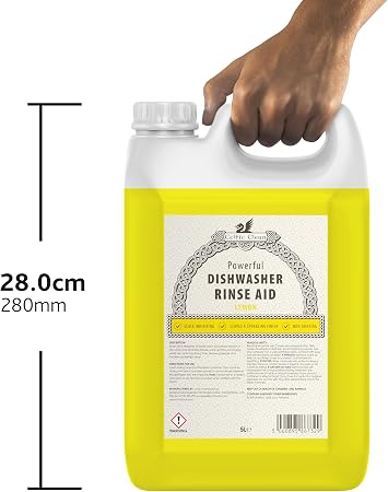Professional Dishwasher Rinse Aid Lemon Scent 5 Litre - Concentrated Formula for Industrial & Commercial Machines, Streak-Free Shine, Spot Prevention, Fast-Drying