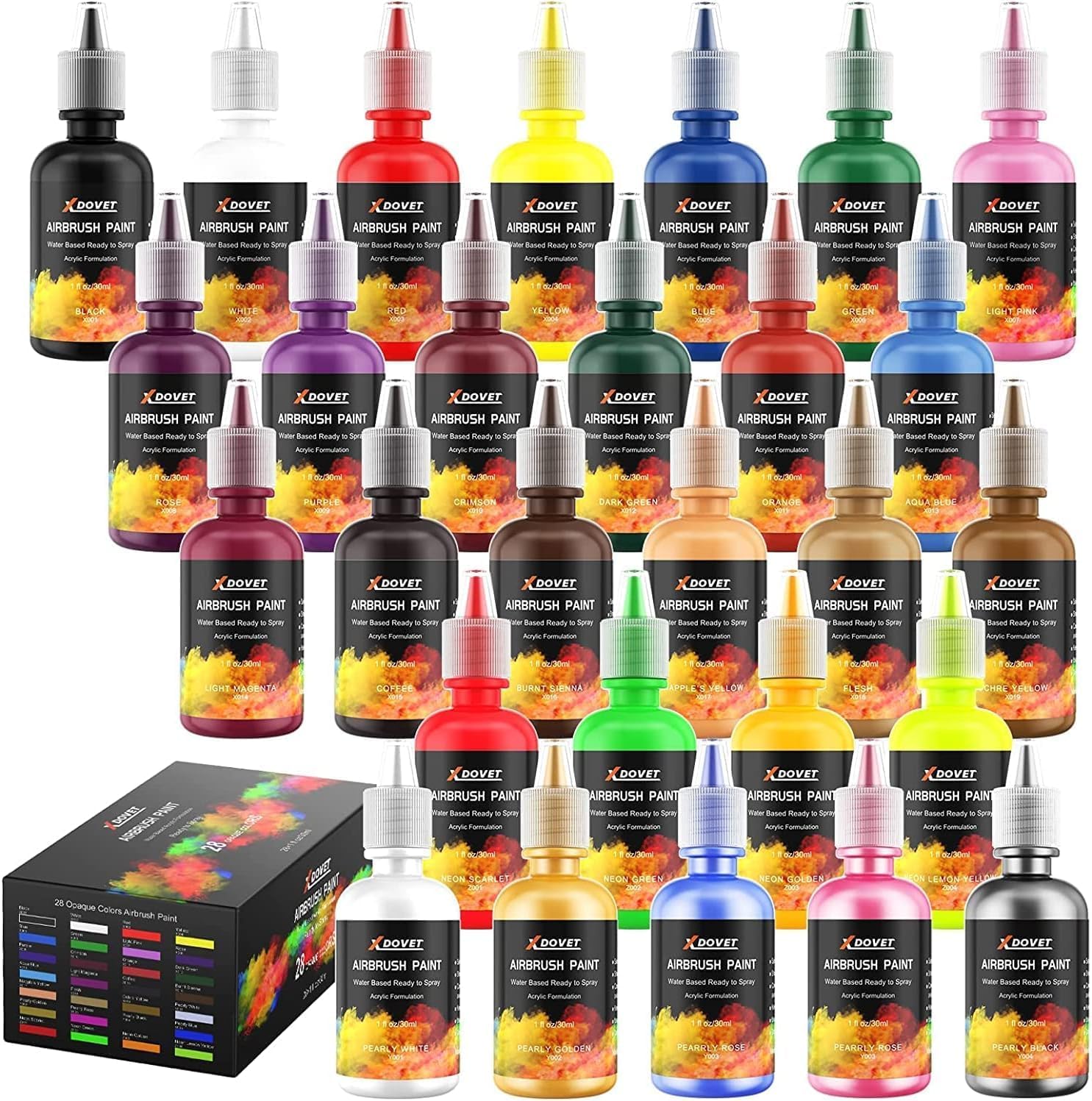 XDOVET Airbrush Paint, 28 Colors Airbrush Paint Set (60 ml