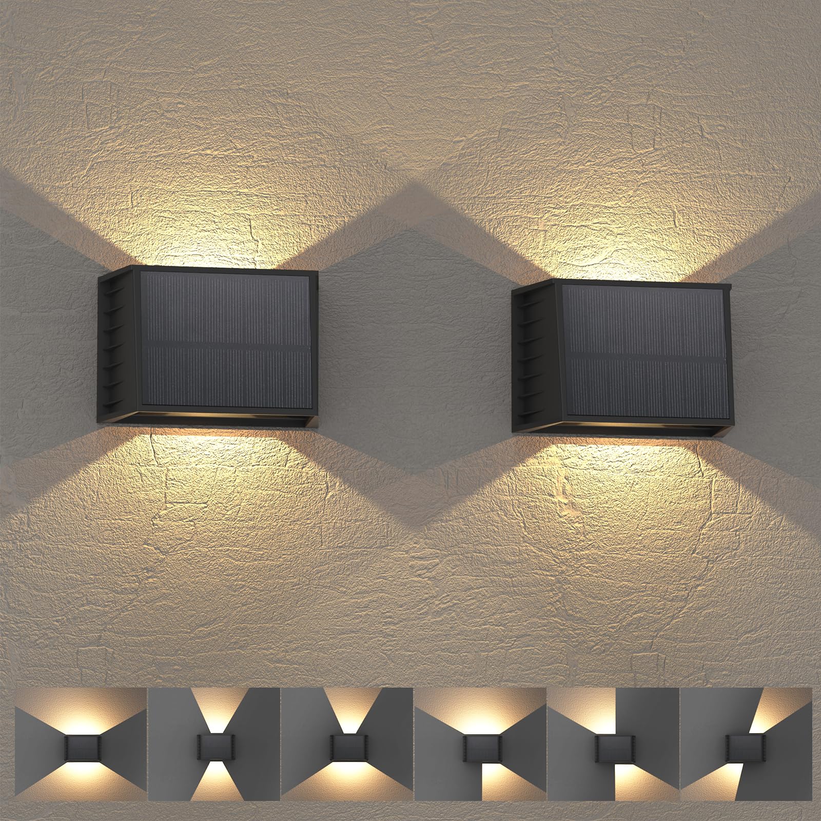 T-SUN Solar Fence Lights Outdoor Garden,IP65 Waterproof Solar Wall Light Outdoor,3000K Warm White,Adjustable Beam Angle,Auto On/Off Sensor Garden Fence Lights for Outside Patio Deck Decorations,2-Pack