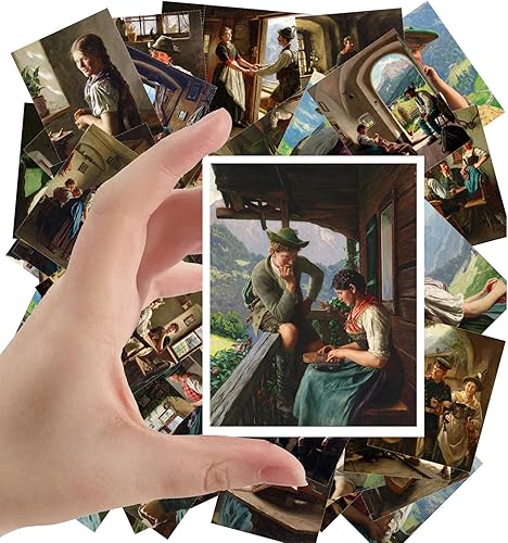 Calcomanías grandes (24 piezas de 2.5 x 3.5 pulgadas), retratos de personas rurales, museo antiguo, pintura, arte retro, reimpresión