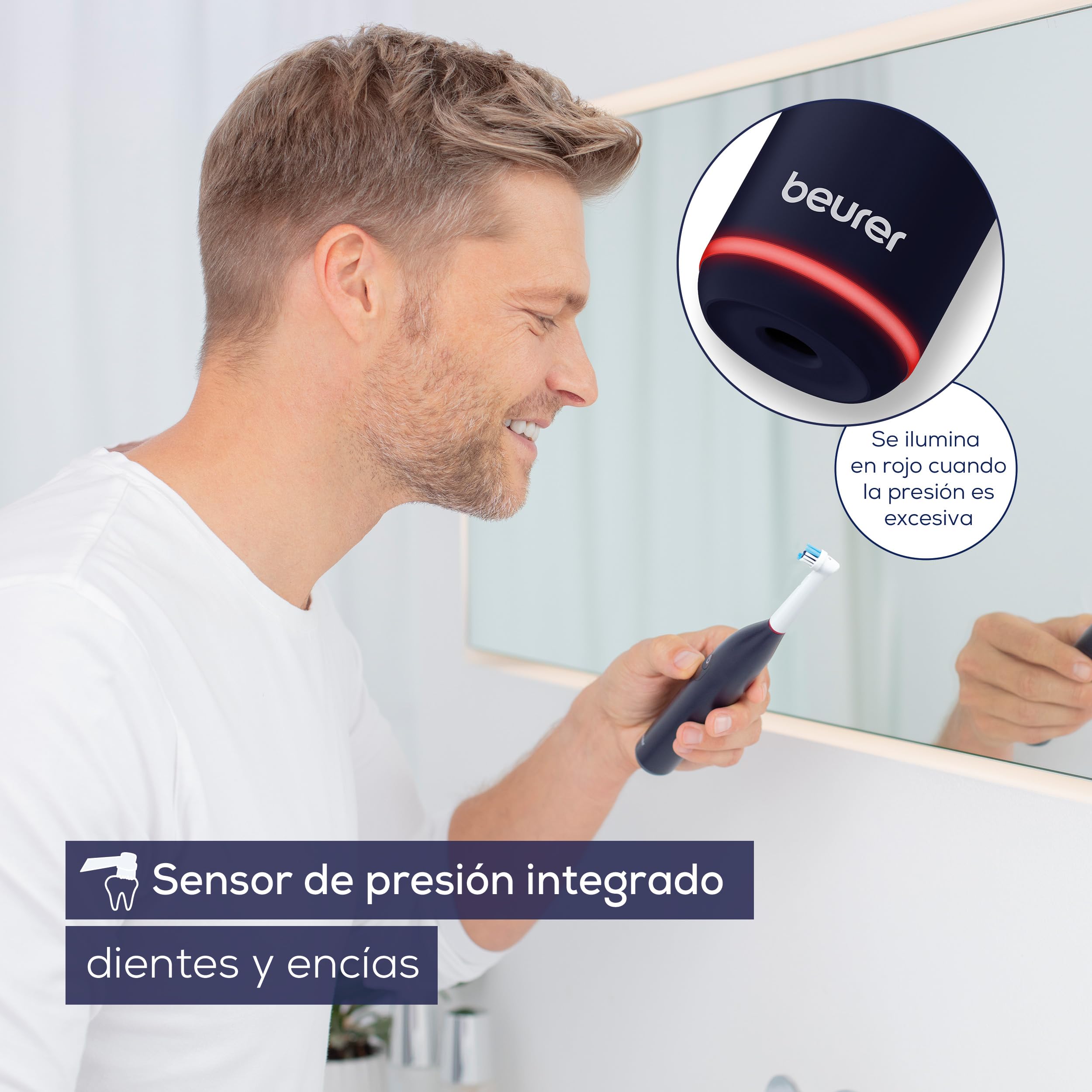 Cepillo eléctrico, 3 programas de limpieza para el cuidado dental, tecnología de limpieza oscilante-pulsante para eliminar la placa, sensor de presión integrado, batería recargable