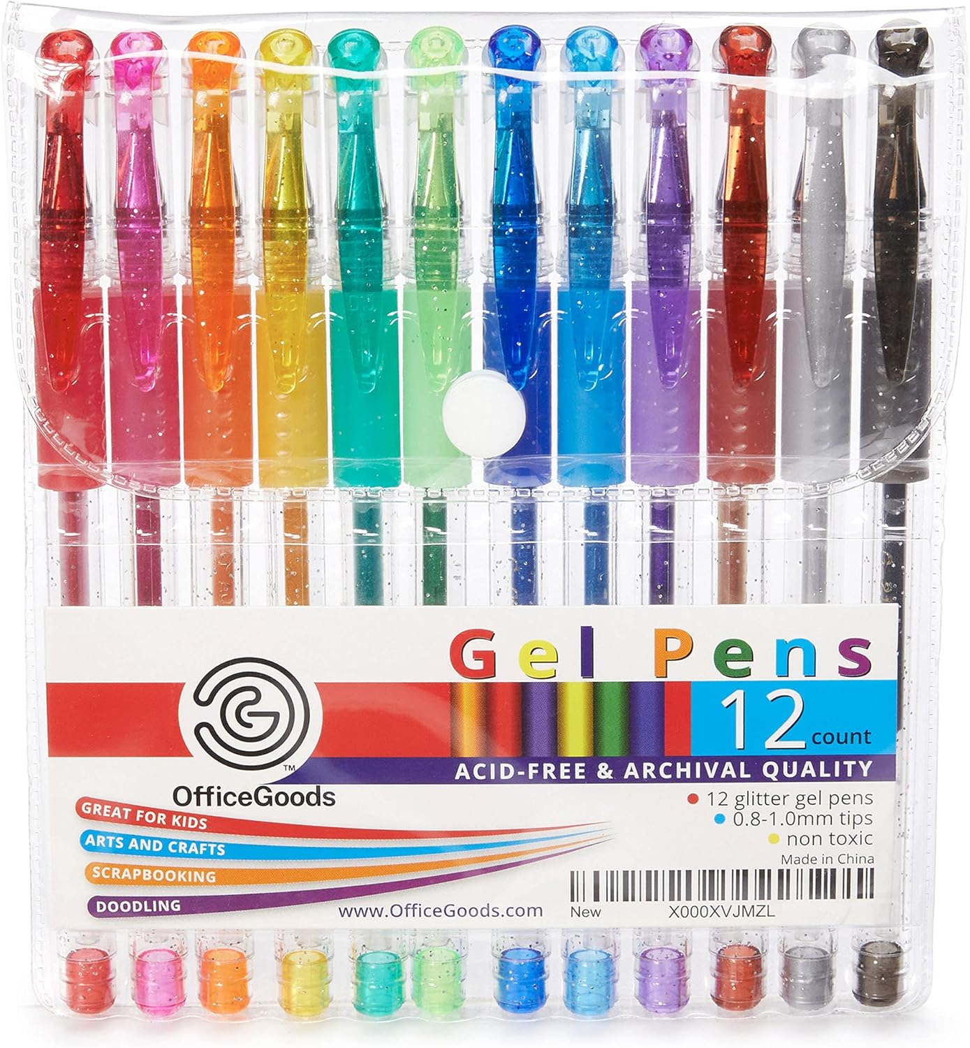 OfficeGoods Gel Pen Glitter Set - Premium Bright Colors for Kids and Adults – Vivid and Fast Drying Ink, Great for Arts and Crafts - Fun for Everyone (Multicolor) : Office Products