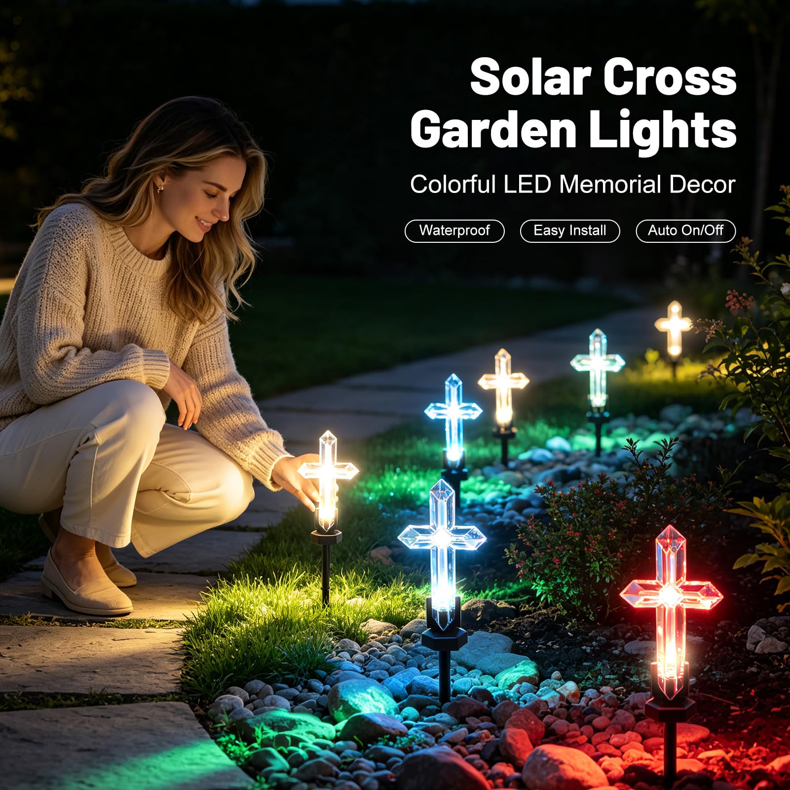 Solarlampe für Außen, 48.5 cm LED Kreuz Solar Gartenbeleuchtung (4 Bunt)