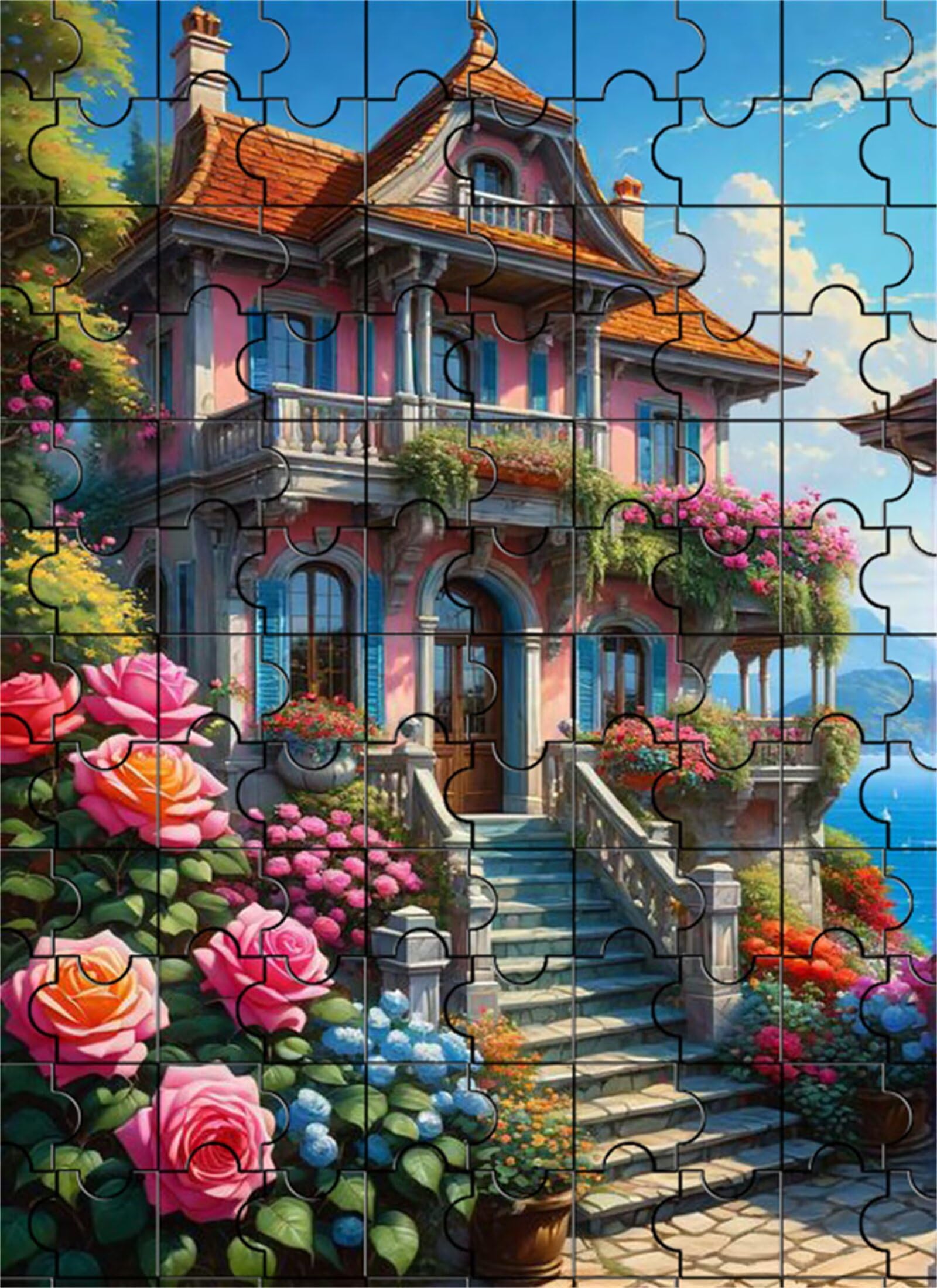 Puzzle 1500 Pezzi per Adulti,Puzzles Artistico,Villa Rose Flowers puzzle Fai da te Intrattenimento Creativo, puzzles Classico Regali per la casa