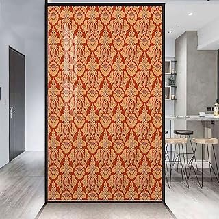 Vermilion Orange Static Cling Frosted Window Glass Door Film Victorian Old Fashioned Traditional Blackout Window Film Privacy Window Film Antique Decor 31.5Wx62.9L-inch