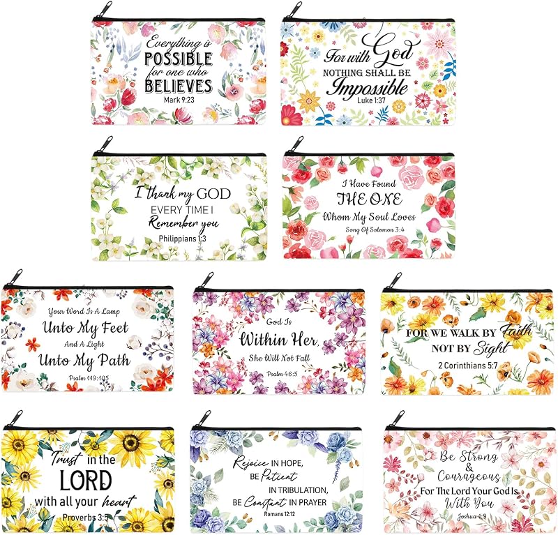 Reginary 20 necessaires de maquiagem religiosas em poliéster com zíper, multicoloridas, 18,01 x 11 x 0,99 cm