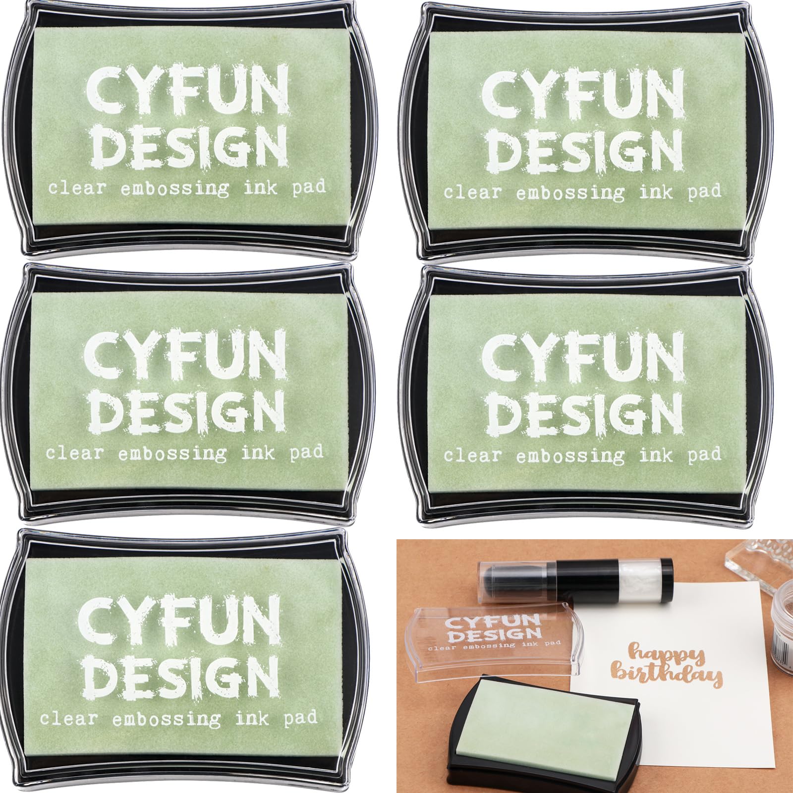 5 Pack Clear Embossing Ink Pad for Stamping & Scrapbooking - Slow-Drying Crisp Ink, Raised Durable Surface for All Stamp Sizes | Long-Lasting Inkpads for Rubber Stamps Arts & Crafts Supplies