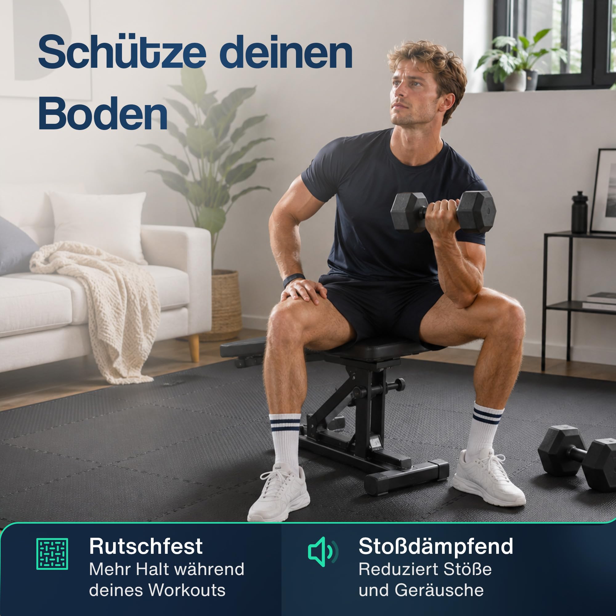 Hulser Fitness Puzzlematte - 60 x 60 cm - Bodenschutzmatten für Sporträume - Unterlegmatte, Fitnessmatte, Trainingsmatten, Schutzmatten für Fitnessgeräte