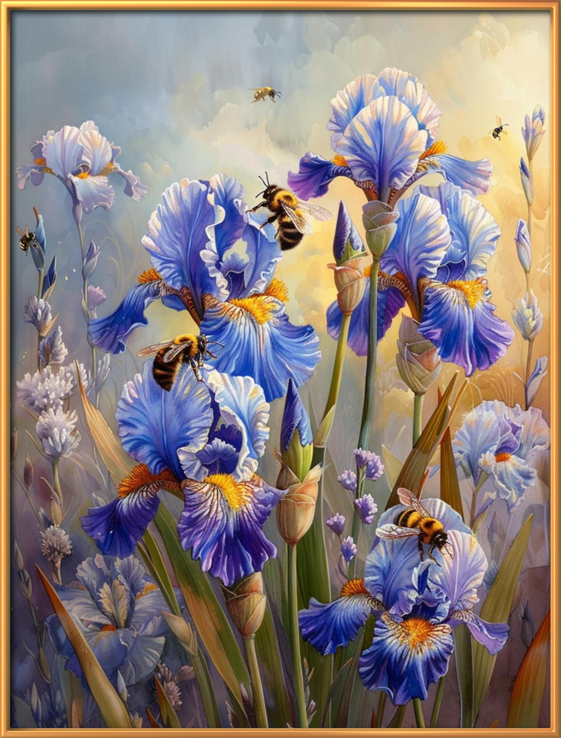 Leczany Cross Stitch Patterns Stamped Kit for Beginners | Embroidery Supplies DIY Craft Kit Needlepoint for Adults Starter | 11CT, 3 Strands | Iris and Bee 15.8x20.9 inches