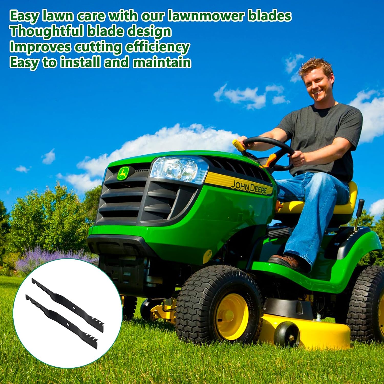 M170642 UC22008 42" Mulching Lawn Mower Blades Replacement for John Deere 42" Deck Riding Mower Zero Turn Mower X330 X350 X354 X370 X380 Z335E Z335M Z345M Z345R Z315E Z320M Z320R (2 Pack)